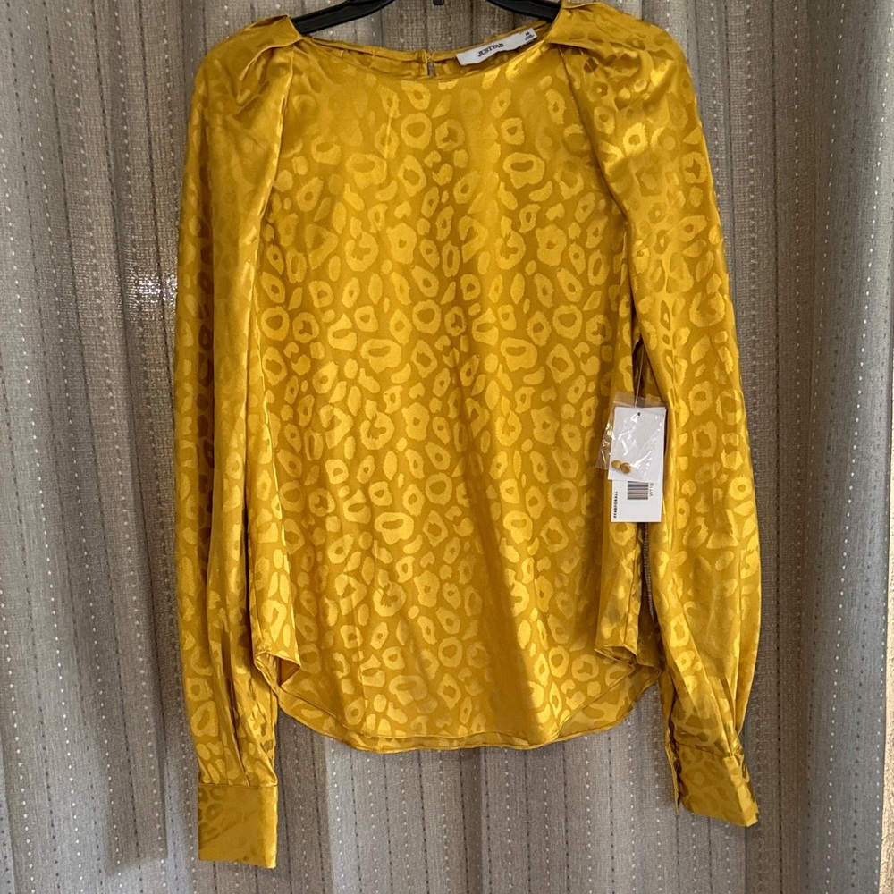 JustFab Mustard Animal Print Blouse